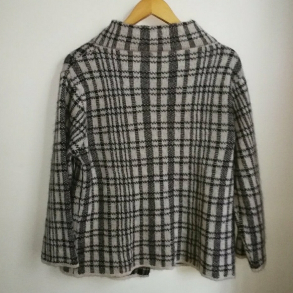 Italian Mohair Plaid Cream & Black Cardigan - Picture 2 of 4